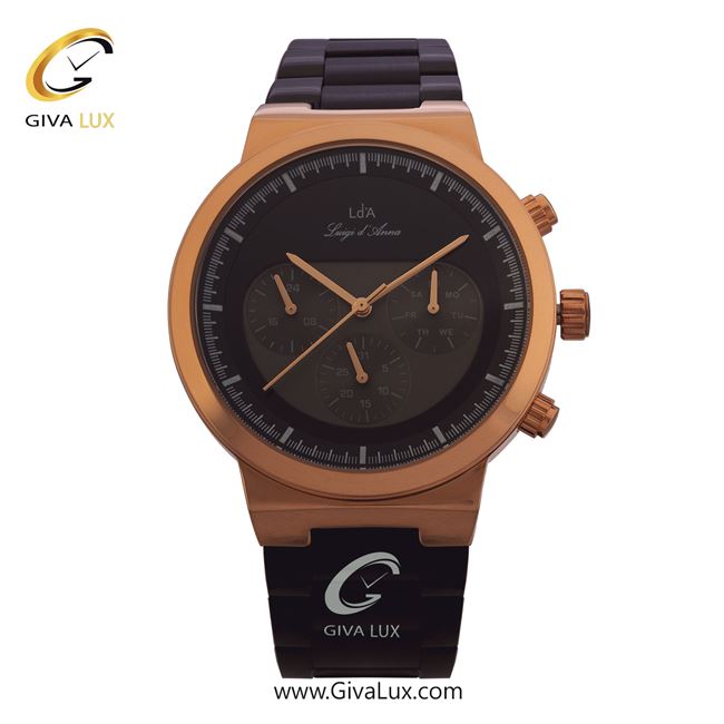 ساعت مچی اورجینال مردانه LdA سه موتوره فول تایم رزگلد | مشکی| مشکی| کد رفرنس 2383